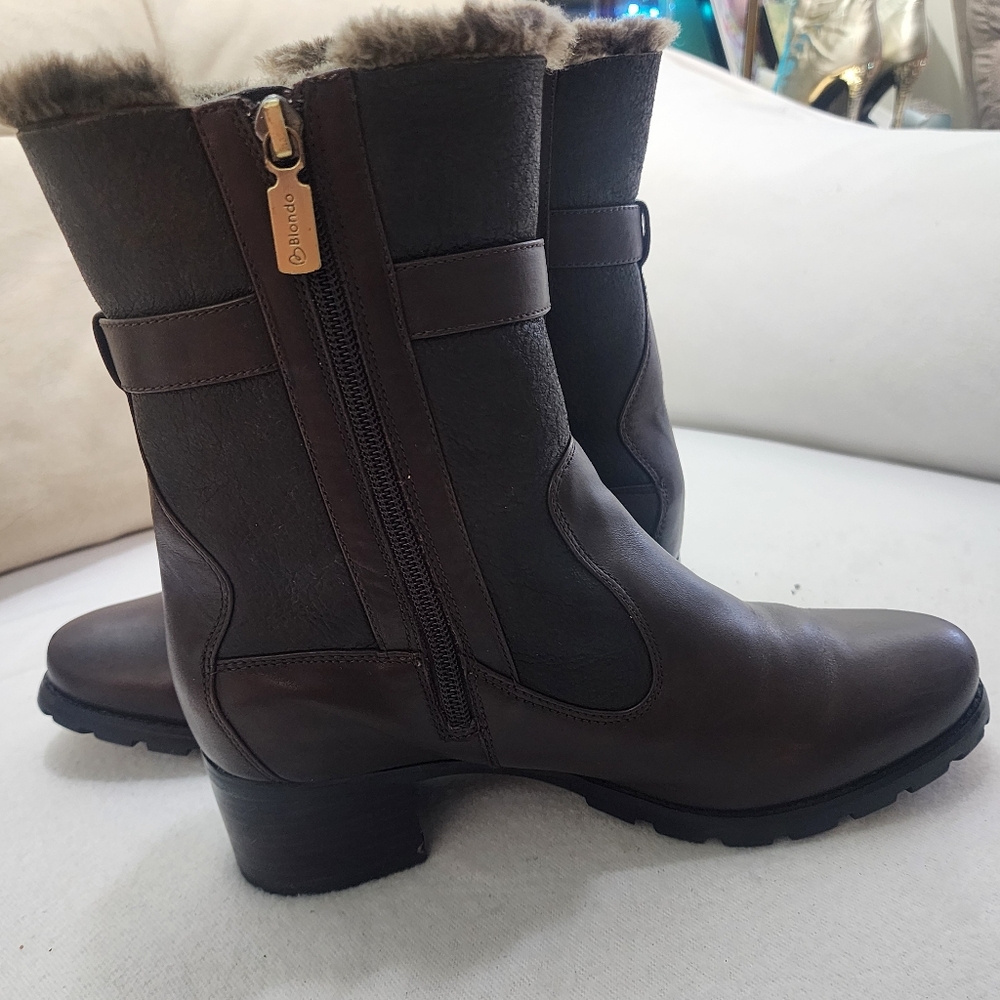 Blondo Dark Brown Fur-Trim Buckle Ankle Boots - Picture 5 of 13